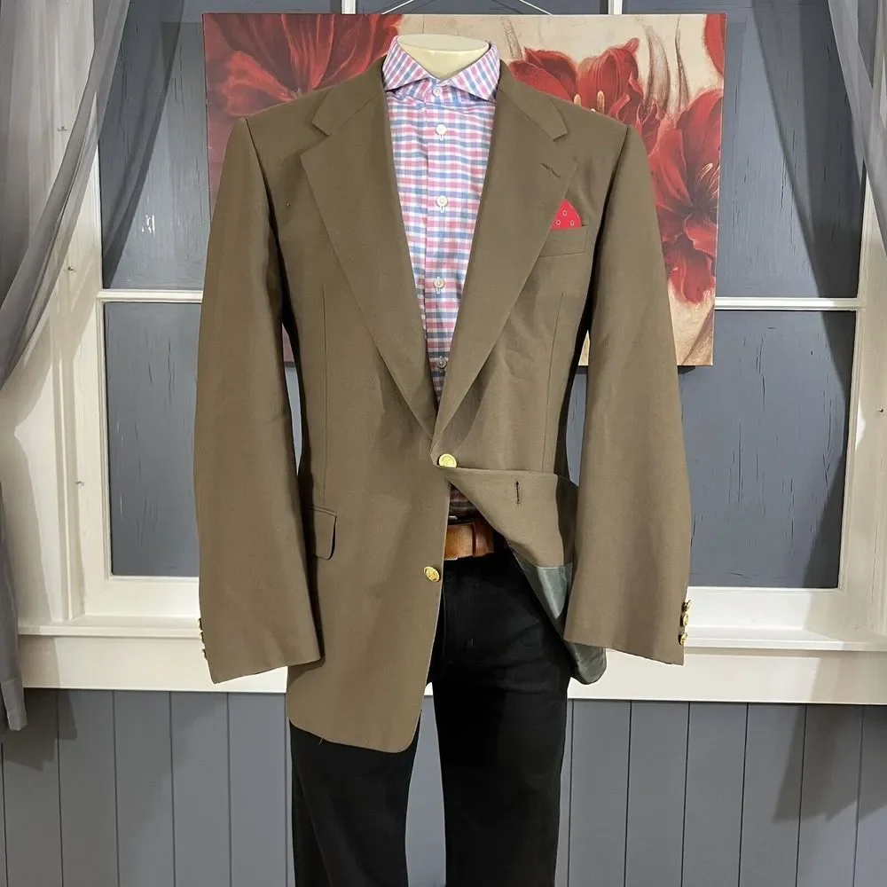 Hickey Freeman Canterbury Blazer Men 43L Long Wool Golden Buttons Jacket Stretch